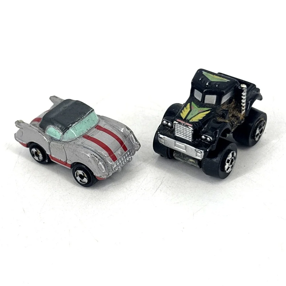 Vintage Micro Machines '55 Corvette Coupe Gray Race Stripes 1986 & Monster Wheel